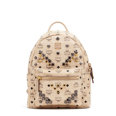 MCM Small Stark M Odeon Studs Backpack In Beige
