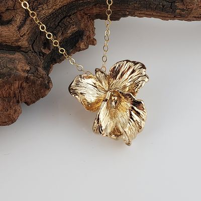 Gold Plated Sterling Silver Cattleya Orchid Necklace - Orchid Necklace - Yellow Gold Necklace - Silver Necklace $120.00