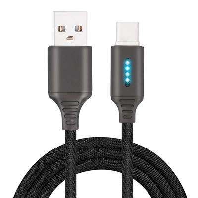 Smart LED Auto Disconnect Charger Nylon Braided Type C 2A Tablet Cable-1M