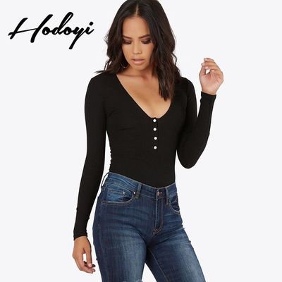 Vogue Sexy Slimming Scoop Neck High Waisted Accessories One Color Fall 9/10 Sleeves Buttons Jumpsuit - Bonny YZOZO Boutique Store