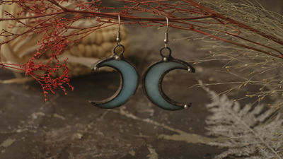 Crescent Moon Earrings with hypoallergenic Earring Hooks, Stain glass, Witchy Earrings, Festival juwelry, Boho Style, half moon multicolor $19.00