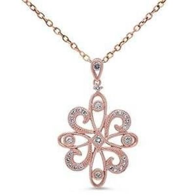 14kt Rose Gold Prong Set Snowflake Flower Diamond Necklace Pendant With Gold Chain $947.55