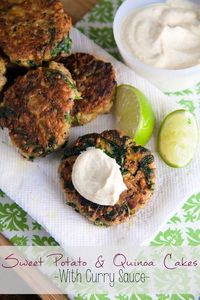 Sweet Potato and Quinoa Patties with Curry Dipping Sauce //
