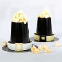 Thanksgiving Craft: Pilgrim Hat Treat Cup: Cut the bottom out of a black cup, glue onto a black plate. Attach buckle and fill will popcorn!