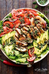 Grilled Chimichurri Chicken Avocado Salad is another meal in a salad! Using authentic chimichurri as a dressing that doubles as a marinade!