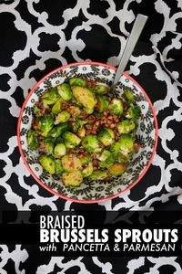 Braised Brussels Sprouts with Pancetta & Parmesan serves 4 recipe from Bountiful: Recipes Inspired by Our Garden 2 teaspoons olive oil 5 oz. pancetta, diced 1/2