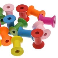 Pack of 10 Assorted Colours Wood Bobbin Spool. Accessory for Sewing Machine & Thread Storage. 22mm Outer Diameter. Full Length is 28mm. £5.49