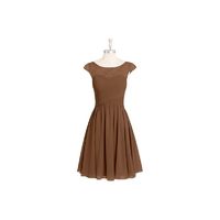 Brown Azazie Betty - Chiffon And Lace Boatneck Knee Length Illusion Dress - Simple Bridesmaid Dresses & Easy Wedding Dresses