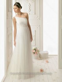 Sheath/Column One Shoulder Tulle Floor-length Beading Wedding Dresses