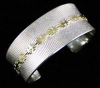 Alfred Joe Solid 14K Gold Over Sterling Silver Navajo Rug Pattern Design Bracelet
