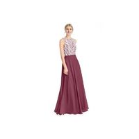 Mulberry Azazie Kate - Scoop Chiffon And Lace Floor Length Back Zip Dress - Simple Bridesmaid Dresses & Easy Wedding Dresses
