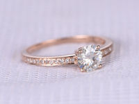 6.5MM ROUND CUT 1CTW MOISSANITE AND DIAMOND ENGAGEMENT RING 14K ROSE GOLD SIMPLE BAND