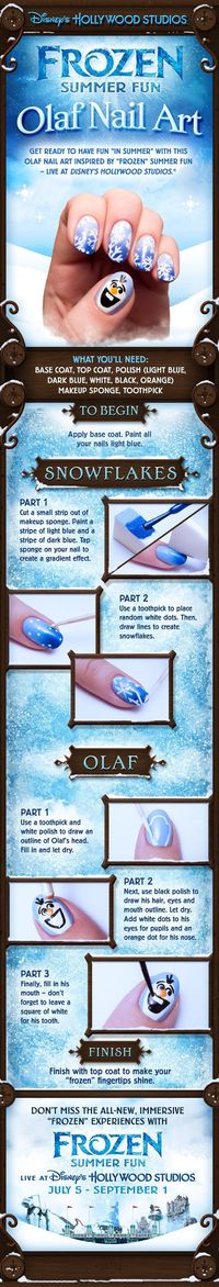 Get ready for a Frozen Summer with this DIY Frozen Nail Art! Isn't this a cute idea, either to do for a kid or show your kids how cool you are to have Frozen nails!